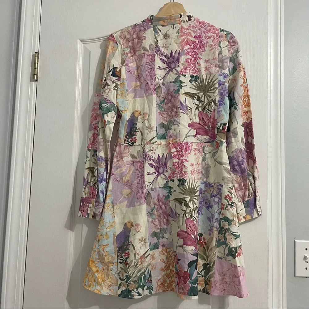 Zara Longsleeves Floral Linen Blend Dress XS EUC - Picture 2 of 11